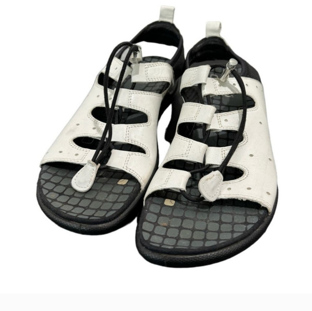 Ecco Leather Sandals Toggle Shoes Womens EU 41 Ghillie Comfort Strap - Picture 2 of 12